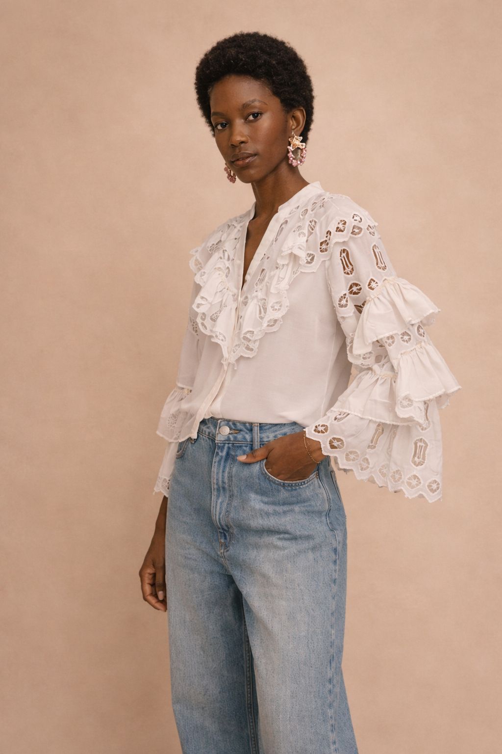 CAMISA BOHO CON MANGAS 90%LY 10%PL