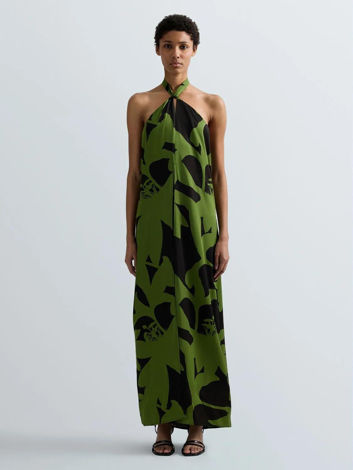 TÚNICA MAXI DE VISCOSA 100% CON ESPALDA DESCUBIERTA