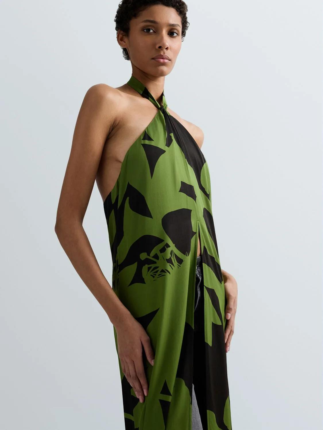 TÚNICA MAXI DE VISCOSA 100% CON ESPALDA DESCUBIERTA